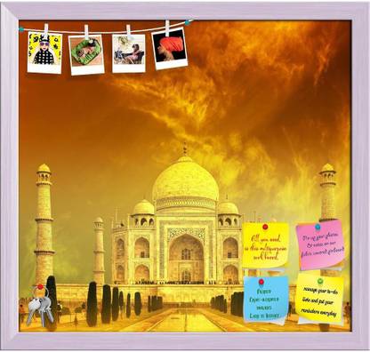 Artzfolio Taj Mahal Sunset India Notice Pin Board White Frame 21.3 x 20 inch (54 x 51 cms) Cork Bulletin Board