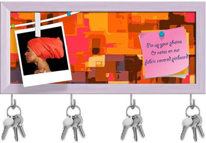 Artzfolio Abstract Background Art Pinboard with Key Holders White Frame 19.1x8inch Cork Bulletin Board