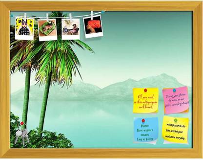 Artzfolio Palm Tree Landscape Notice Pin Board Golden Frame 21 x 16 inch (53 x 41 cms) Cork Bulletin Board