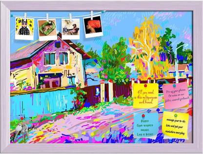 Artzfolio Autumn Rural Landscape With Hut Notice Pin Board White Frame 21.6x16inch Cork Bulletin Board