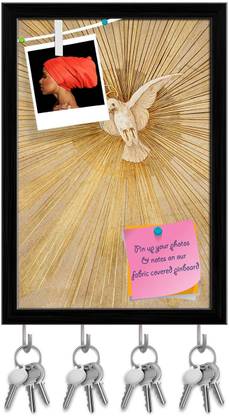 Artzfolio Dove Of Peace Pin Board with Key Holder Hooks Black Frame 6x8.5inch (15x22cms) Cork Bulletin Board