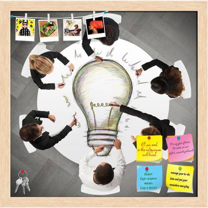 Artzfolio Teamwork Draws A Big Idea Notice Pin Board Natural Brown Frame 24.2x24inch Cork Bulletin Board