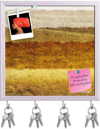 Artzfolio Abstract Artwork D108 Pinboard with Key Holder Hooks White Frame 16x16inch Cork Bulletin Board