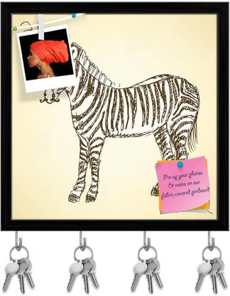 Artzfolio Fancy Zebra Pin Board with Key Holder Hooks Black Frame 8x8inch (20x20cms) Cork Bulletin Board