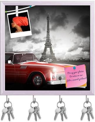 Artzfolio Eiffel Tower, Paris, France D1 Pinboard with Key Holders White Frame20x20inch Cork Bulletin Board