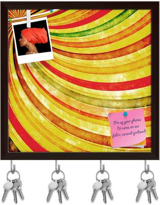 Artzfolio Retro Image of Multicolor Sunbeams Pinboard & Key Hooks Dark Brown Frame12x12in Cork Bulletin Board