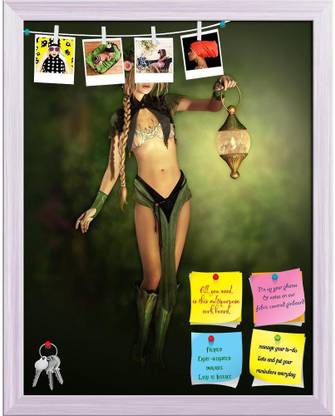 Artzfolio Cute Forest Fairy With A Lantern In Her Hand Pinboard White Frame 12x15.3inch Cork Bulletin Board