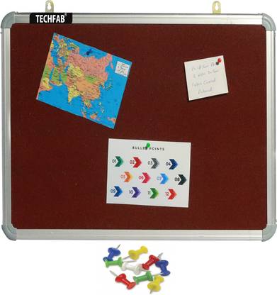 Techfab 2x2 Ft. Notice/Display Board High Resilience Foam Fabric with (30 Push Pins) Cork Bulletin Board