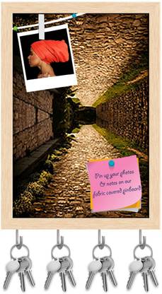 Artzfolio Cobble Path Up & Down Pin Board with Key Holders Natural Brown Frame 6x8.5inch Cork Bulletin Board