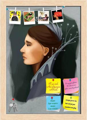 Artzfolio Young Brunette Woman Notice Pin Board Natural Brown Frame 16x22.5inch (41x57cms) Cork Bulletin Board