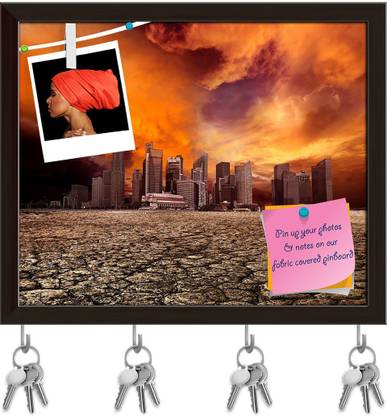 Artzfolio City Overlooking Desolate Desert Pinboard & Key Hooks Dark Brown Frame12.1x10in Cork Bulletin Board