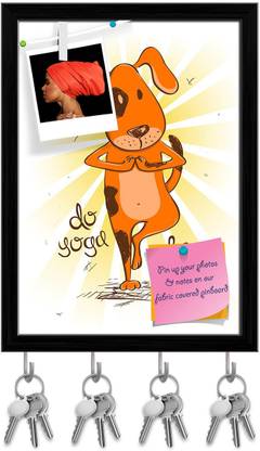 Artzfolio Red Dog Doing Tree Position Of Yoga Pinboard & Key Holders Black Frame12x16.5in Cork Bulletin Board