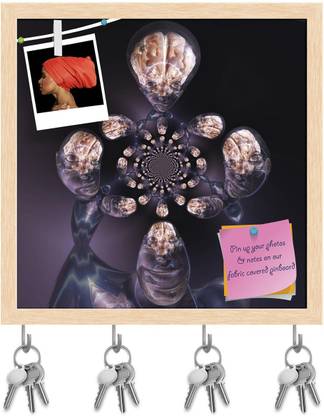 Artzfolio Human Brain Pin Board with Key Holders Natural Brown Frame 16x16inch (41x41cms) Cork Bulletin Board