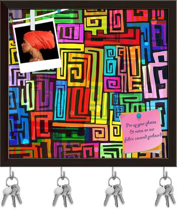 Artzfolio Abstract Colorful Funky Pattern D2 Pinboard & Key Holder Dark Brown Frame17x16in Cork Bulletin Board