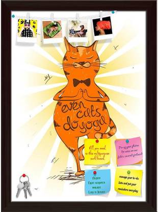Artzfolio Red Cat Doing Tree Position Of Yoga Pinboard Dark Brown Frame 16x22.2inch Cork Bulletin Board