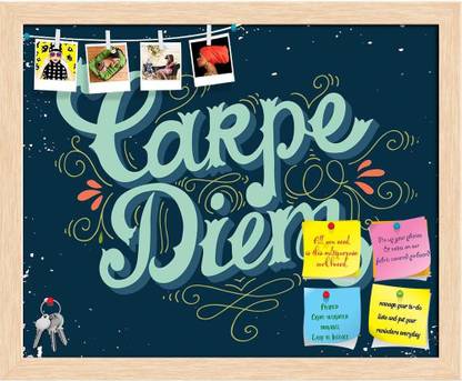 Artzfolio Carpe Diem Notice Pin Board Natural Brown Frame 19.8 x 16 inch (50 x 41 cms) Cork Bulletin Board