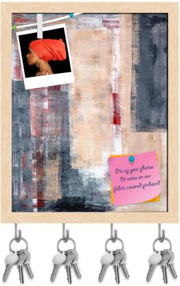 Artzfolio Abstract Grey & Beige Artwork Pinboard & Key Hooks Natural Brown Frame 12x15inch Cork Bulletin Board