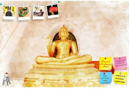 Artzfolio Lord Buddha Frameless Bulletin Board Notice Pin Board 24 x 16 inch (61 x 41 cms) Cork Bulletin Board