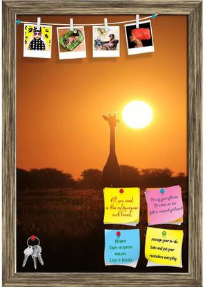 Artzfolio Giraffe in Sunset Africa Notice Pin Board Antique Golden Frame 16x23.5inch Cork Bulletin Board