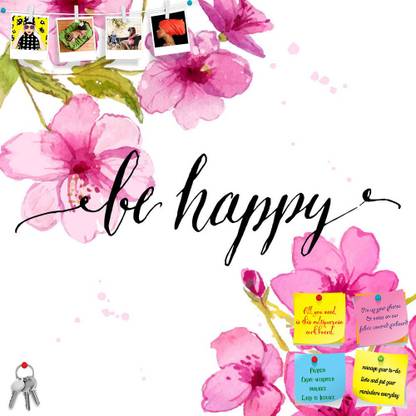Artzfolio Calligraphy Text Be Happy Frameless Notice Pin Board 24 x 24 inch (61 x 61 cms) Cork Bulletin Board