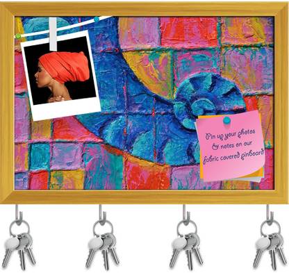 Artzfolio Blue Trunk Pinboard with Key Holder Hooks Golden Frame 11.5x8inch (29x20cms) Cork Bulletin Board