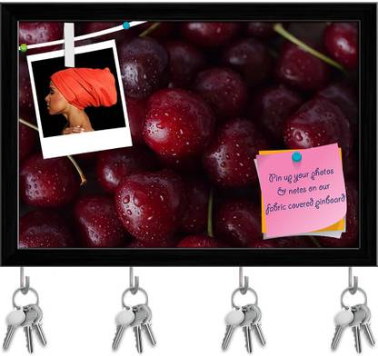 Artzfolio Photo of Fruits D2 Pinboard with Key Holder Hooks Black Frame 11.5x8inch Cork Bulletin Board