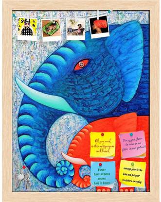 Artzfolio Red & Blue Elephant Notice Pin Board Natural Brown Frame 16x20.9inch (41x53cms) Cork Bulletin Board