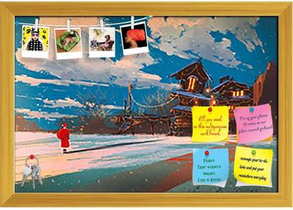 Artzfolio Christmas Night Eve Notice Pin Board Golden Frame 23.3 x 16 inch (59 x 41 cms) Cork Bulletin Board
