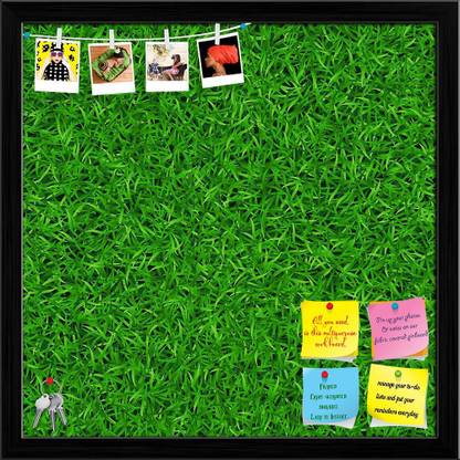 Artzfolio Nature Green Grass Pattern Notice Pinup Board Black Frame 24x24inch (61x61cms) Cork Bulletin Board