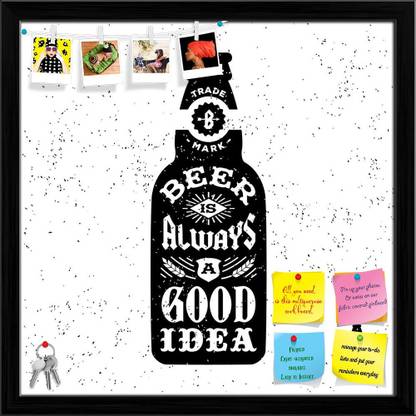 Artzfolio Beer Is Always A Good Idea Notice Pin Board Black Frame 24x24inch (61x61cms) Cork Bulletin Board