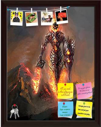 Artzfolio Burning Skeleton Knight Over Volcano Pinboard Dark Brown Frame 16x20.5inch Cork Bulletin Board