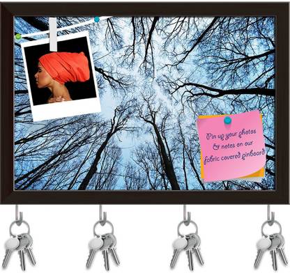 Artzfolio Bare Trees Pinboard with Key Holder Hooks Dark Brown Frame 11.5x8inch (29x20cms) Cork Bulletin Board