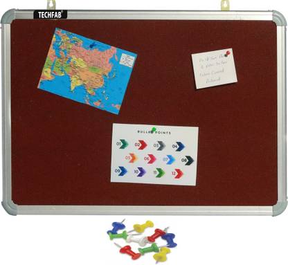 Techfab 1.5x2 Ft. Notice/Display Board High Resilience Foam Fabric with (30 Push Pins) Cork Bulletin Board