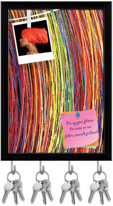 Artzfolio Colors On Canvas Pinboard with Key Holder Hooks Black Frame 8x11.5inch Cork Bulletin Board