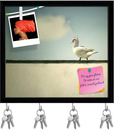 Artzfolio Duck Walking On The Ledge Of The Wall Pinboard & Key Holder Black Frame11.1x10in Cork Bulletin Board