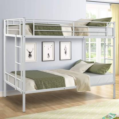 ADORN MART Bunk Bed Twin Over Twin Size With Ladder, Metal Bed Frame With Sturdy Guardrail Metal Bunk Bed