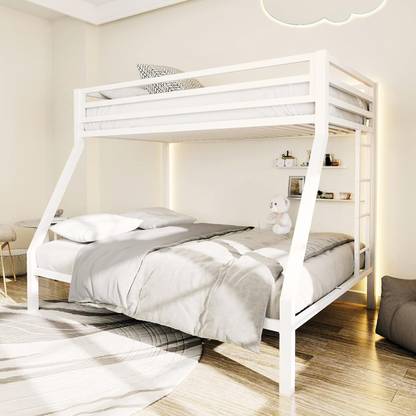 IRONIC HOUSE Metal Twin Over Full Size Beds With Sturdy Guard Rail Matte White Metal Bunk Bed