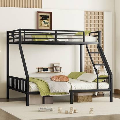 ADORN MART Twin Over Queen Heavy Duty Bunk Beds with Ladder and Guardrail Metal Bunk Bed Metal Bunk Bed
