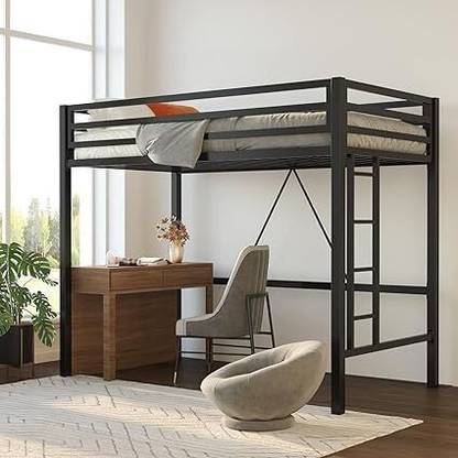 M S CREATION Bed Twin Over Twin Size With Ladder Metal Loft Frame With Sturdy Guardrail Metal Loft Bed