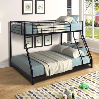 IRONIC HOUSE Bunk Bed Twin Over Full Sturdy Steel Metal Bed Frame with Flat Ladder&Guardrail Metal Bunk Bed