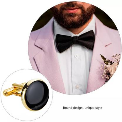 VAMA Gold Plated Black Cufflinks Set Tuxedo Shirt Coat Suit Blazer Cuff Links Studs Metal Buttons