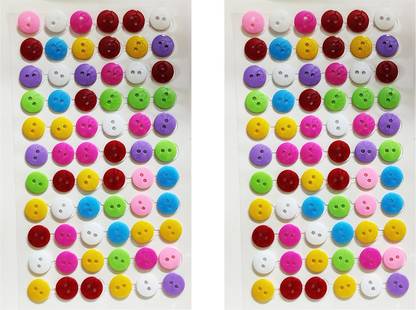 Dhinchak Multicolor Self-Adhesive Button Stickers Set of 2 Sheets (132 Buttons) Plastic Buttons