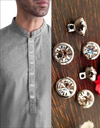 THANU'S CRAFT Silver Plated Stone Kurta Button Cufflinks Studs Combo Set for Men and Women Stone Buttons