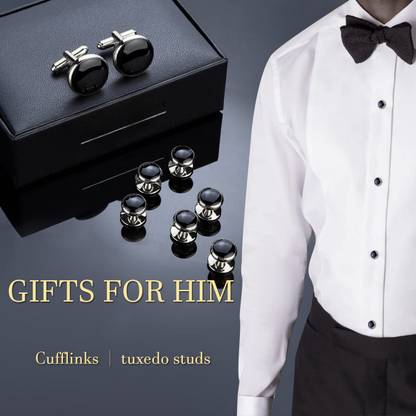 VAMA Silver Plated Classic Black Cufflinks Formal Shirt Coat Tuxedo Studs Buttons Metal Buttons