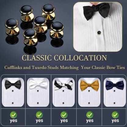 THANU'S CRAFT Gold Plated Black Stone Formal Shirt Tuxedo Studs Button Cufflinks Kurta Buttons Metal Buttons