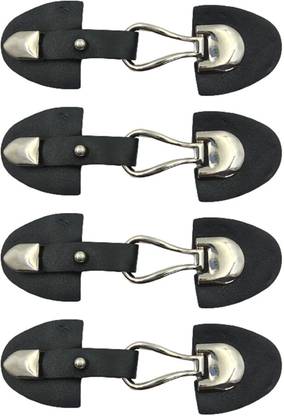 An Accessoriez Black PU Clasp Belt Buckle with Silver Buckle for Bag Sweater Jacket Leather Buttons