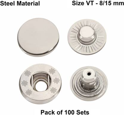 Jyoti Snap Button (100 Sets of Size VT - 8/15 mm of Steel in Nickel Finish Metal Buttons