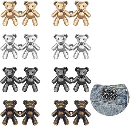 PALAY 8 Pairs Detachable Jeans Button Cute Bear Button Pins for Jeans Metal Buttons