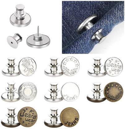 SYADEL 10pcs Detachable Buttons for Jeans, Instant Pants Waist Button Pins, Adjustable Metal, Brass Buttons