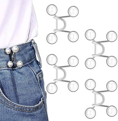 TREXEE 4set Adjustable Waist Buckle Jeans Button Pins Pant Waist Tightener Metal Buttons